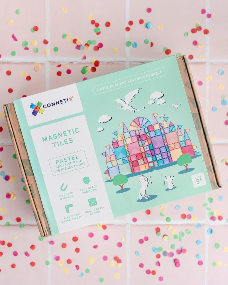 Tuiles magnétiques Connetix - Pastel Creative (120 pcs) - Jeux de construction - Boutique LeoLudo - Connetix