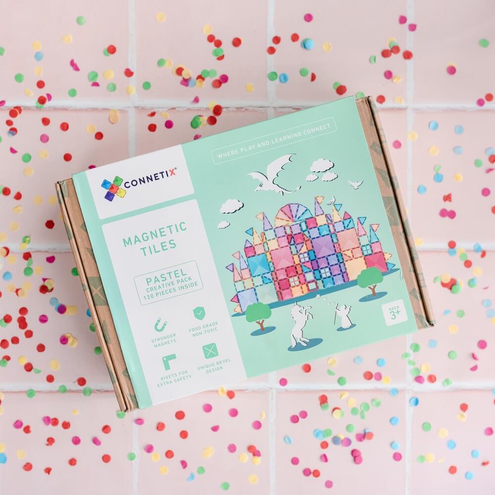 Tuiles magnétiques Connetix - Pastel Creative (120 pcs) - Jeux de construction - Boutique LeoLudo - Connetix