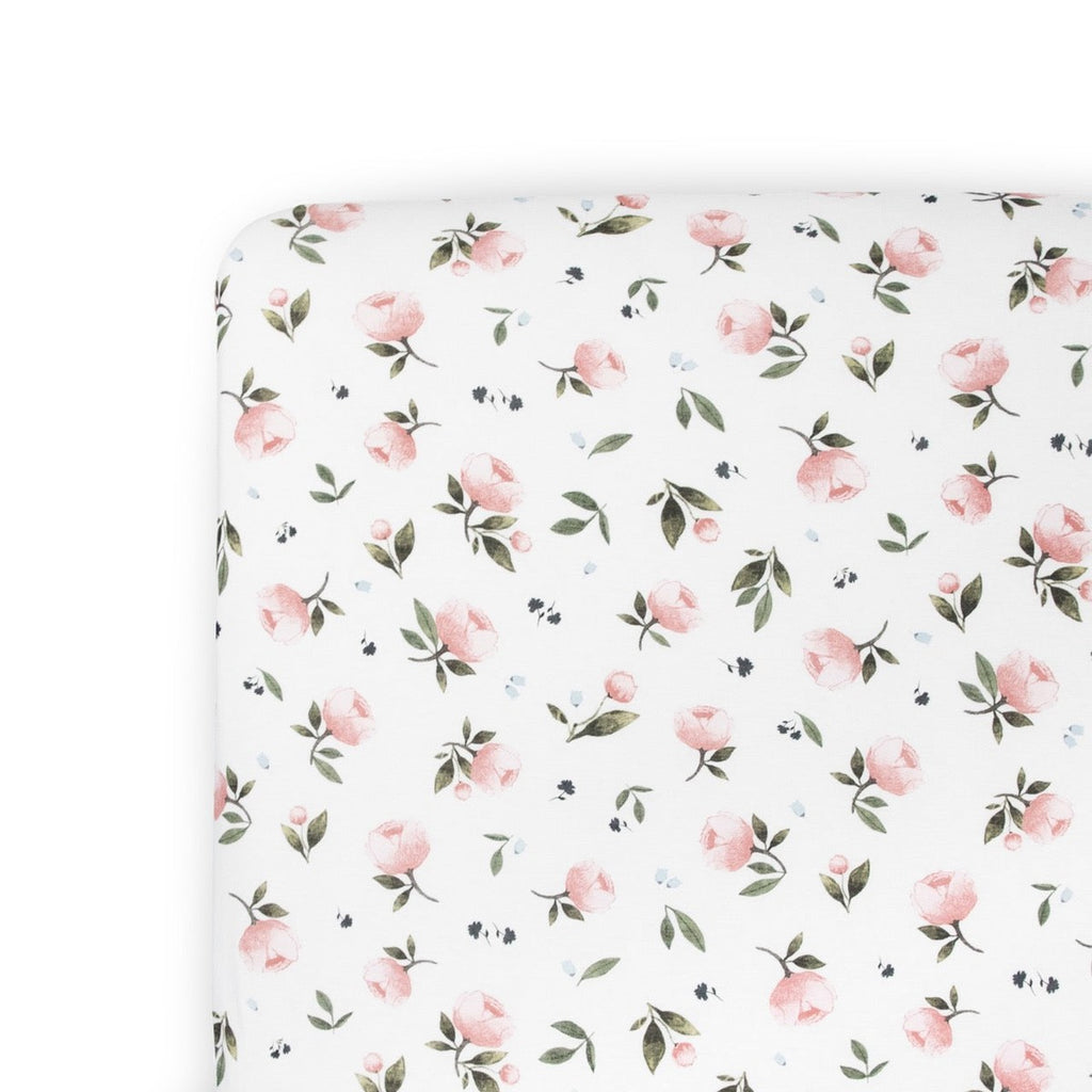 Drap de lit en tricot extensible - Watercolor Roses-Little Unicorn-Boutique LeoLudo