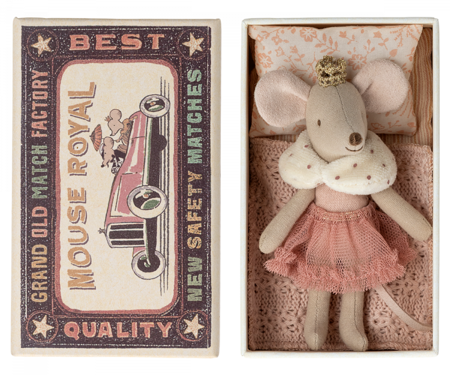 Petite sœur Princesse souris en boîte d'allumettes (rose)-Maileg-Boutique LeoLudo