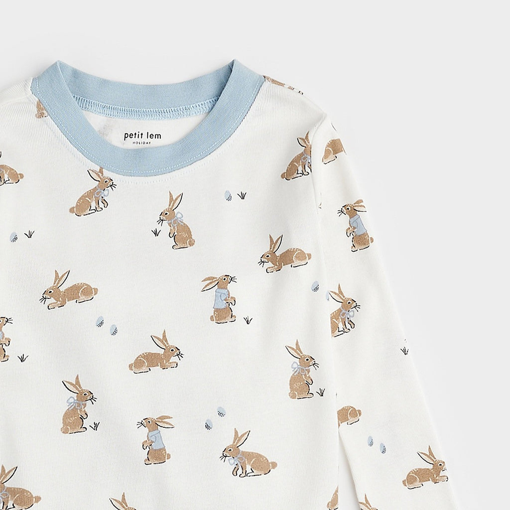 Pyjama blanc cassé à imprimé lapins de Pâques-Petit Lem-Boutique LeoLudo