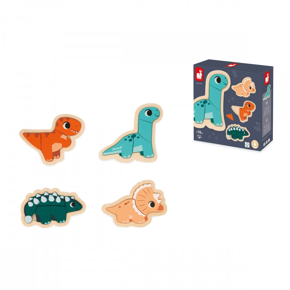4 puzzles d'éveil évolutifs Dino (2 à 5 pcs.)-Janod-Boutique LeoLudo