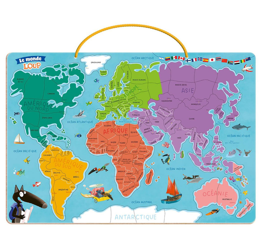 Puzzle magnétique Carte du monde avec Loup-Auzou-Boutique LeoLudo