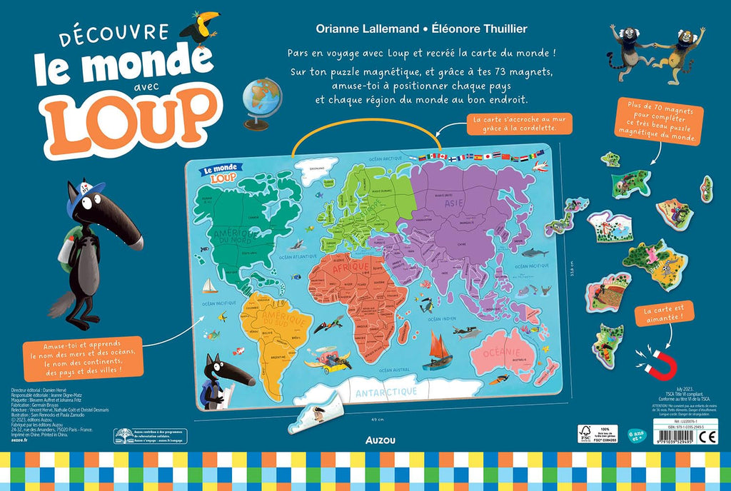 Puzzle magnétique Carte du monde avec Loup-Auzou-Boutique LeoLudo