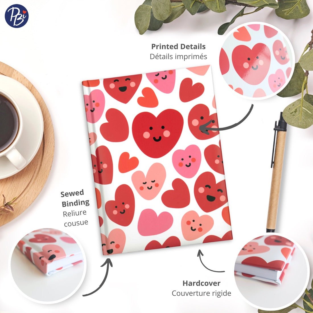 Cahier de notes - Coeurs sourires -Art & bricolage- Boutique LeoLudo -PBI