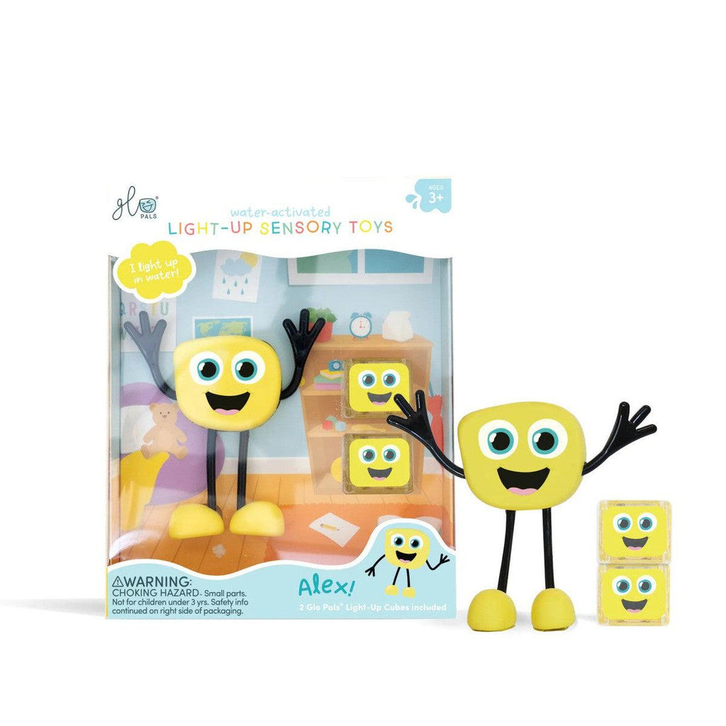 Personnage + cubes lumineux pour le bain Glo Pals - Alex (jaune)-Glo Pals-Boutique LeoLudo