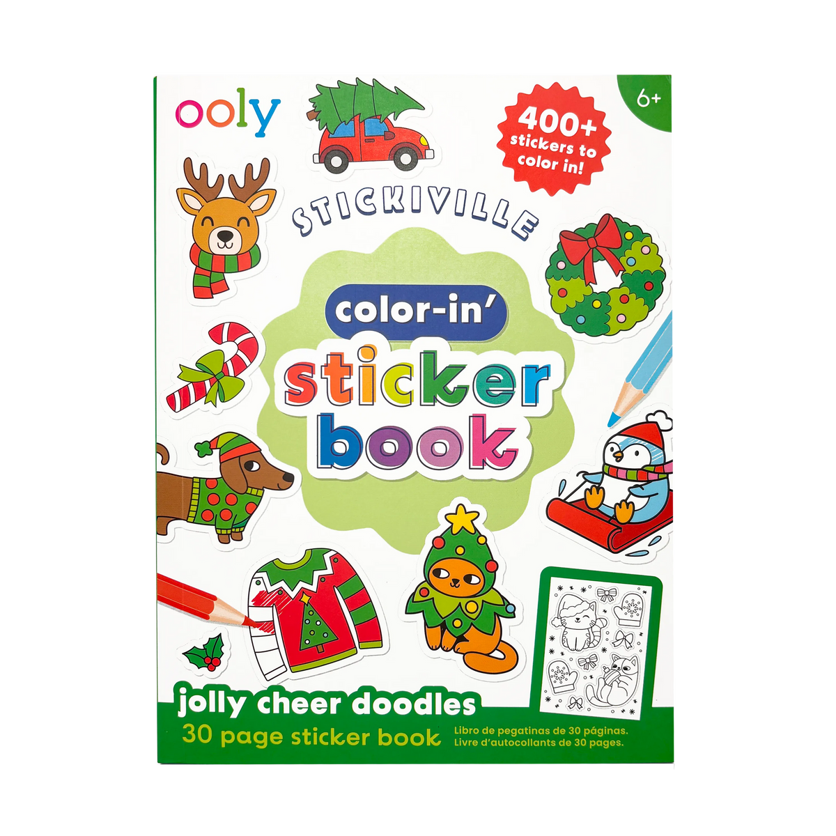 Cahier d'autocollants à colorier Stickiville - Jolly Cheer Doodles - OOLY - Boutique LeoLudo
