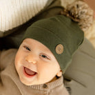 Tuque à pompon en coton bio pour bébé - Petit Coulou - Olive - vue 2
