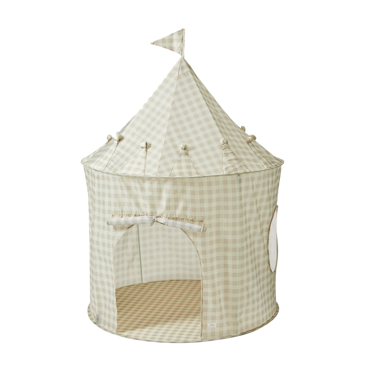 Tente de jeu château en tissu recyclé - Vichy beige - 3 Sprouts - Boutique LeoLudo