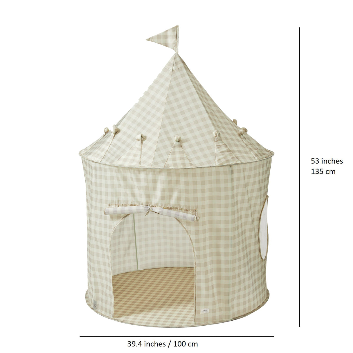 Tente de jeu château en tissu recyclé - Vichy beige - 3 Sprouts - Boutique LeoLudo