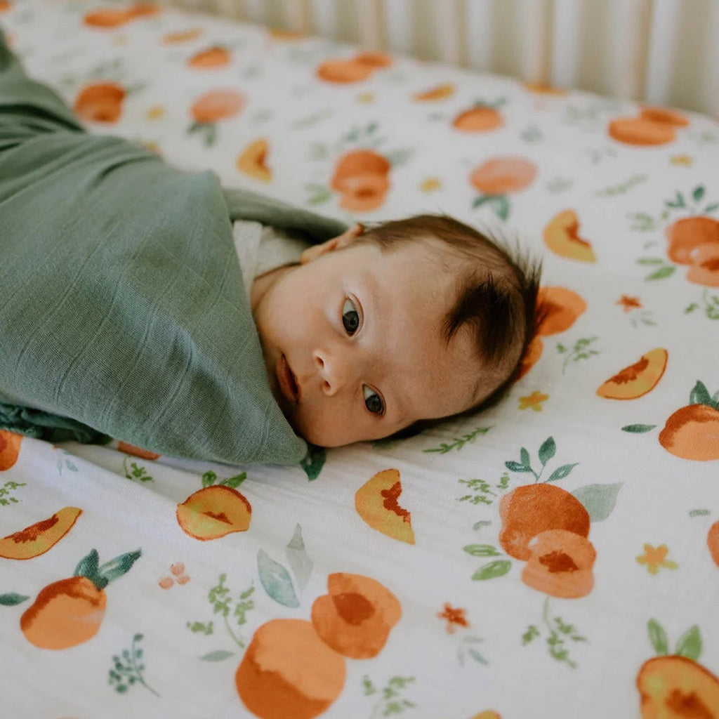 Drap contour en mousseline pour lit de bébé - Georgia Peach-Little Unicorn-Boutique LeoLudo