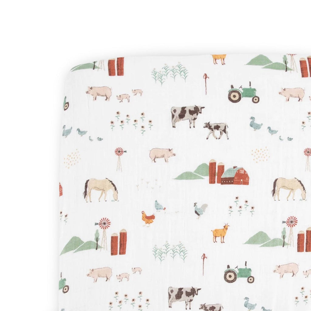 Drap contour de lit de bébé en mousseline - Farmyard-Little Unicorn-Boutique LeoLudo