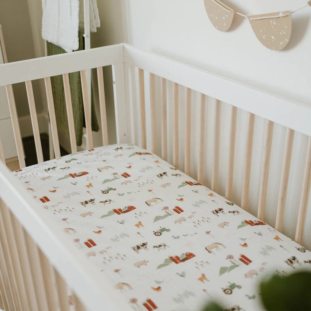 Drap contour de lit de bébé en mousseline - Farmyard-Little Unicorn-Boutique LeoLudo