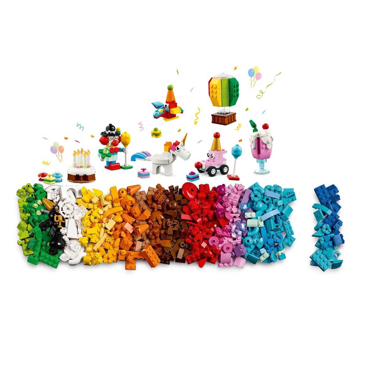 Une Licorne Lego Avec Des Arcs-en-ciel Colorés Sur La Tête Se