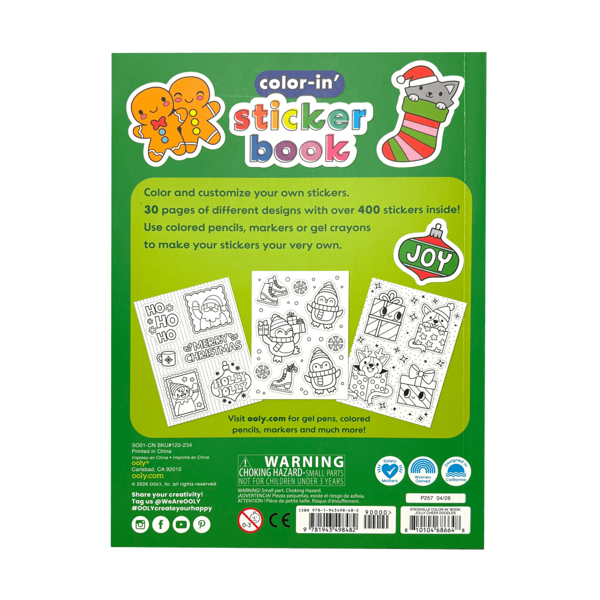Cahier d'autocollants à colorier Stickiville - Jolly Cheer Doodles (400+ autocollants) -Art & bricolage- Boutique LeoLudo-OOLY