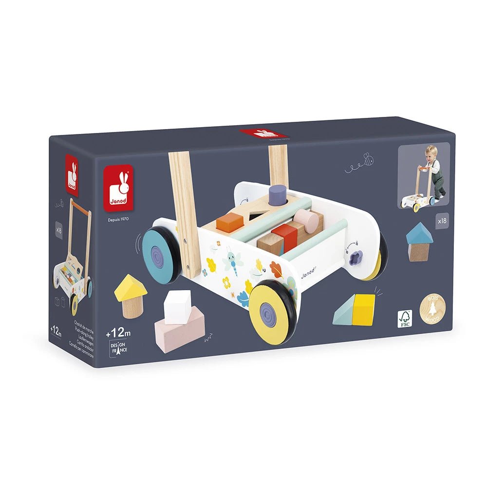 Chariot de marche Pure avec cubes en bois – Janod -Trotteurs- Boutique LeoLudo-Janod