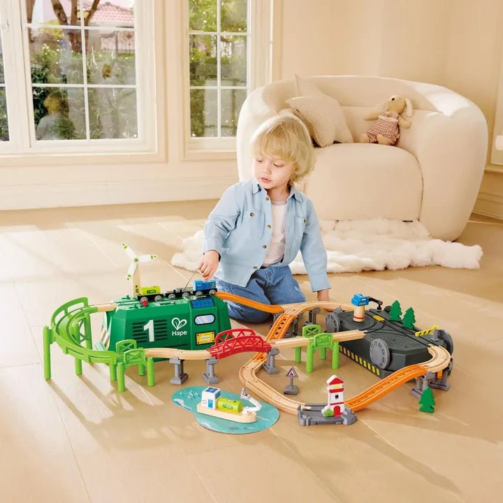 Circuit de train écologique avec boîte de rangement - Ensembles de jeu - Boutique LeoLudo - Hape