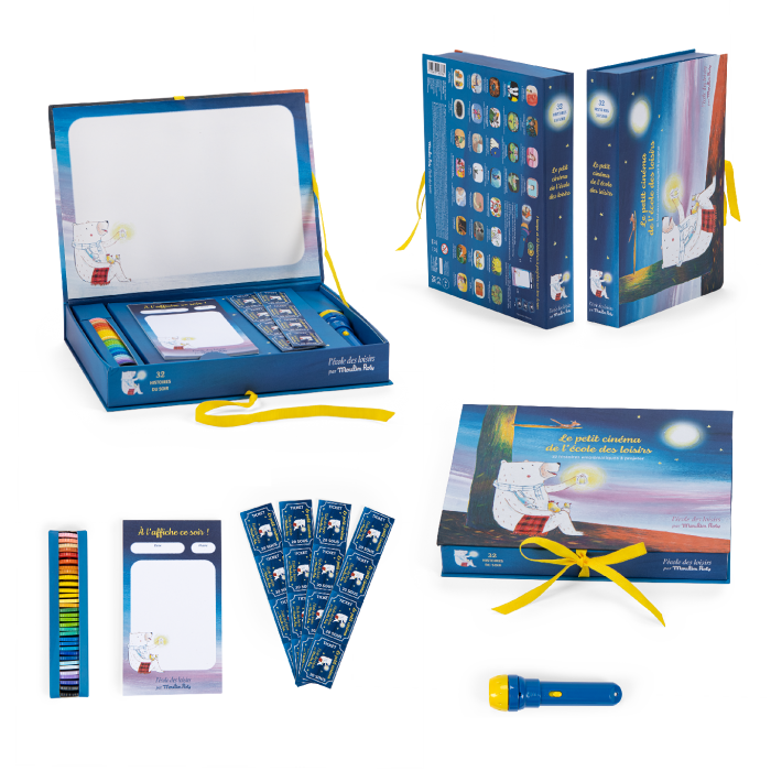 Coffret cinéma L'école des loisirs: 32 histoires du soir - Lampes à histoire - Boutique LeoLudo - Moulin Roty
