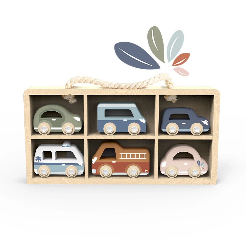 Coffret de 6 petites voitures en bois - Véhicules de jeu - Boutique LeoLudo - Speedy Monkey