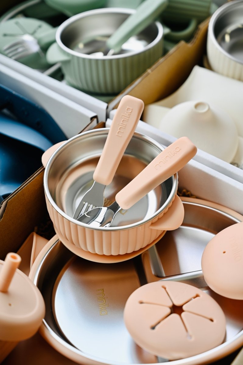 Coffret repas en acier inoxydable avec succion en silicone - choix de couleur -Ensembles cadeaux- Boutique LeoLudo-Minika