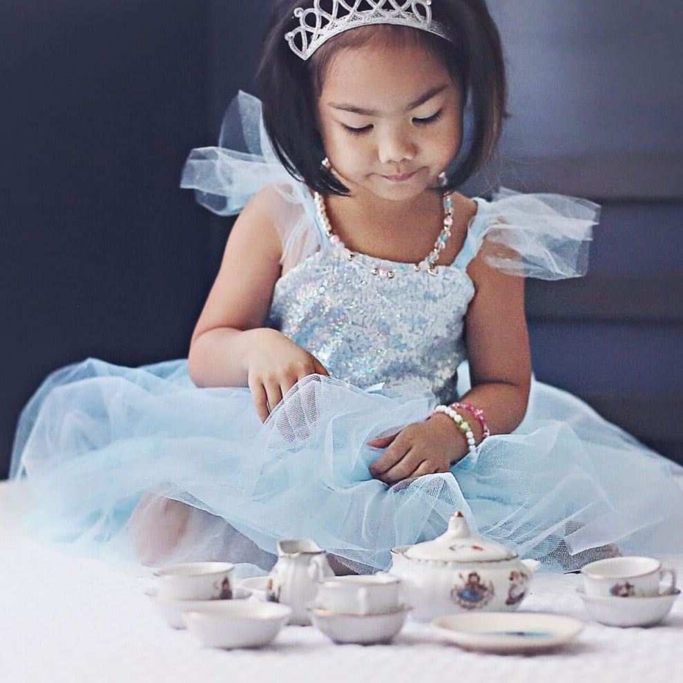 Costume robe de princesse à paillettes bleue (3 à 6 ans)-Great Pretenders-Boutique LeoLudo
