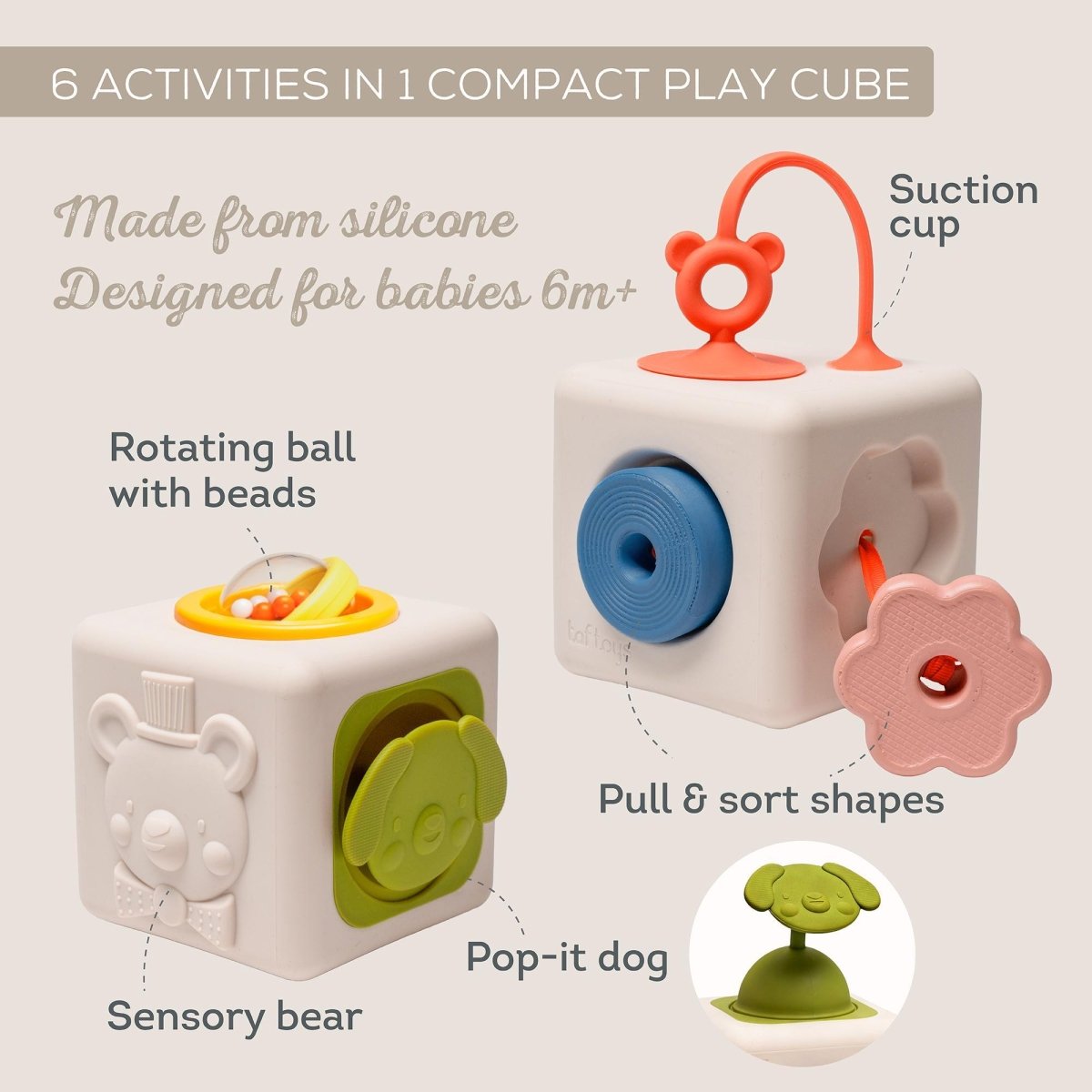 Cube en silicone Peek & Play -Jouets d'éveil- Boutique LeoLudo-Taf Toys