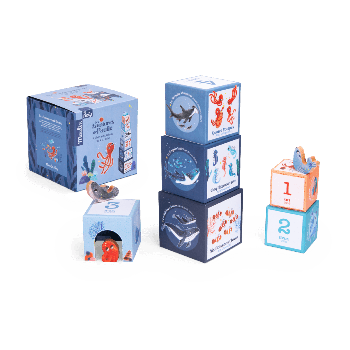 Cubes gigognes empilables Aventures de Paulie - Jouets à trier & empiler - Boutique LeoLudo - Moulin Roty