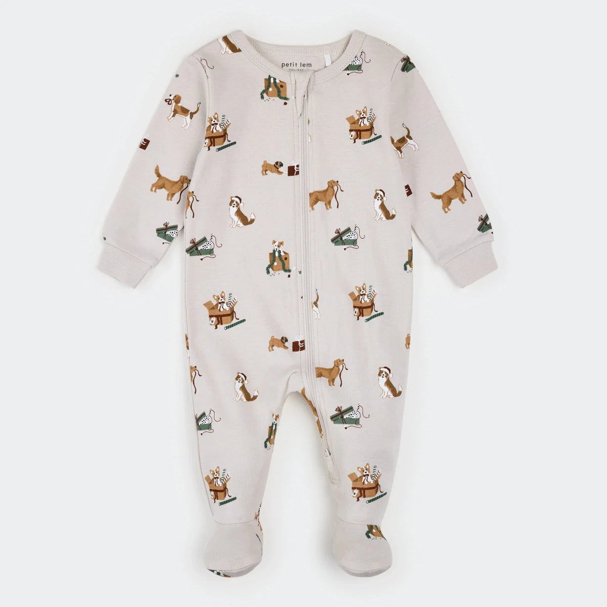 Dormeuse crème à imprimé chien de Noël -Vêtements- Boutique LeoLudo-Petit Lem