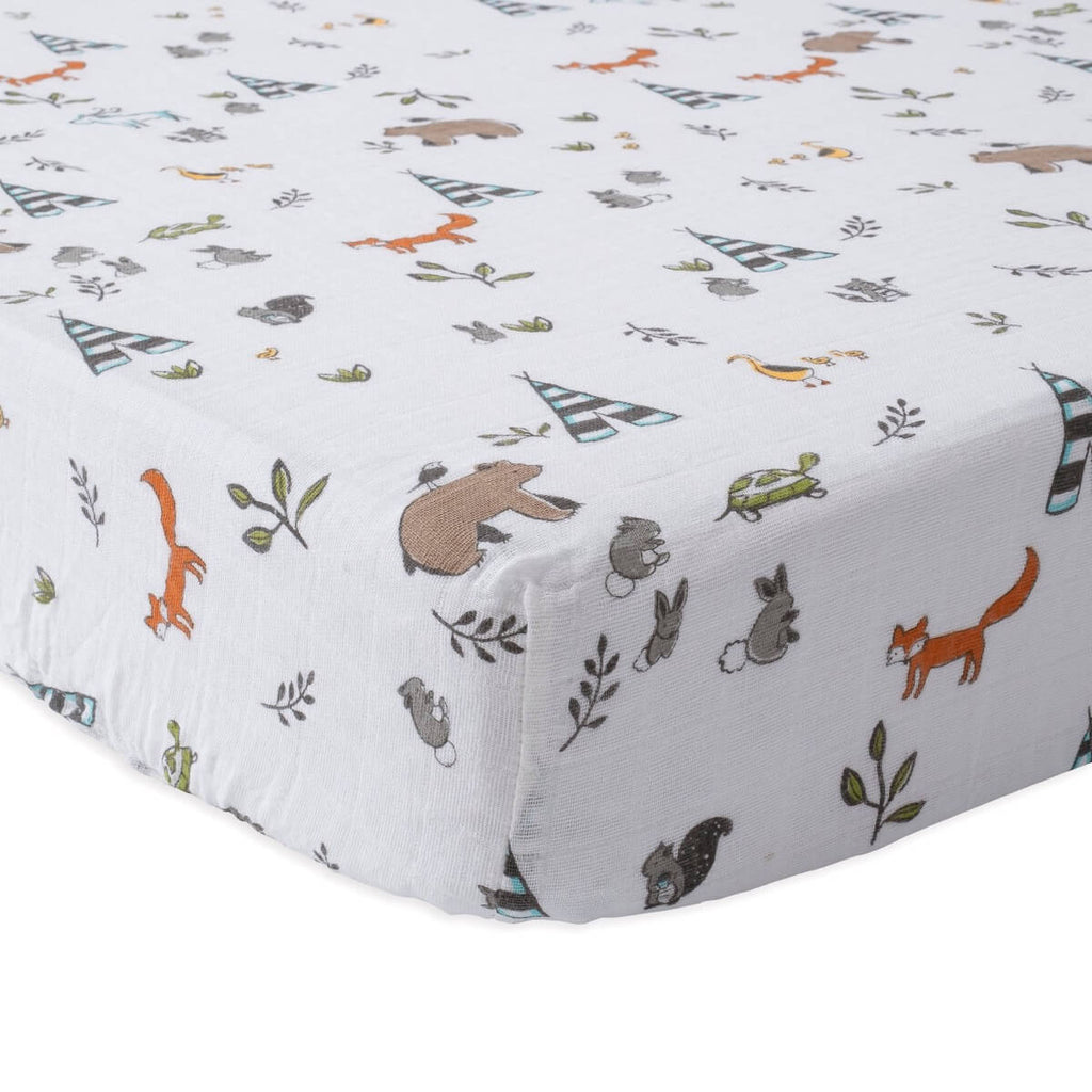 Drap contour en mousseline pour lit de bébé - Amis de la forêt-Little Unicorn-Boutique LeoLudo