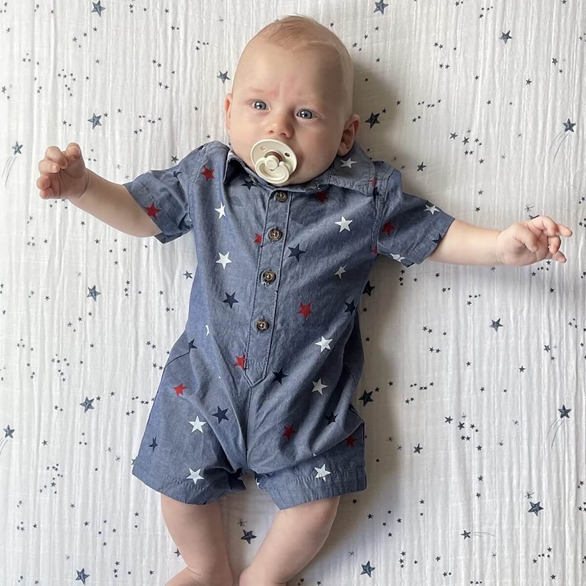 Drap contour en mousseline pour lit de bébé - Shooting Stars - Literie - Boutique LeoLudo - Little Unicorn