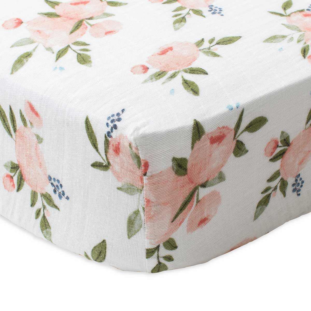 Drap contour en mousseline pour lit de bébé - Watercolor Roses - Literie - Boutique LeoLudo - Little Unicorn