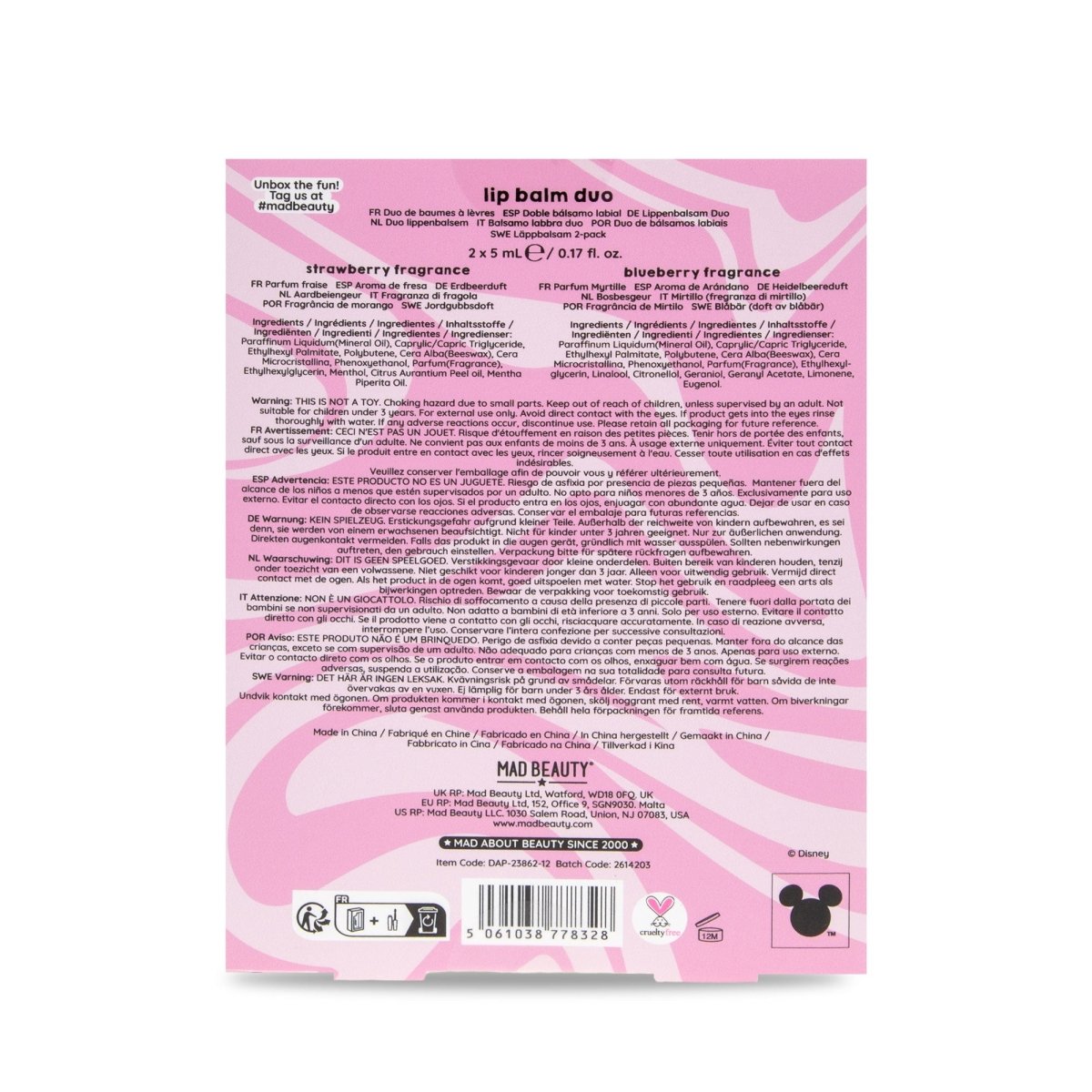 Duo de baumes à lèvres Disney Angel Popstar -Soins et hygiène- Boutique LeoLudo-Mad Beauty