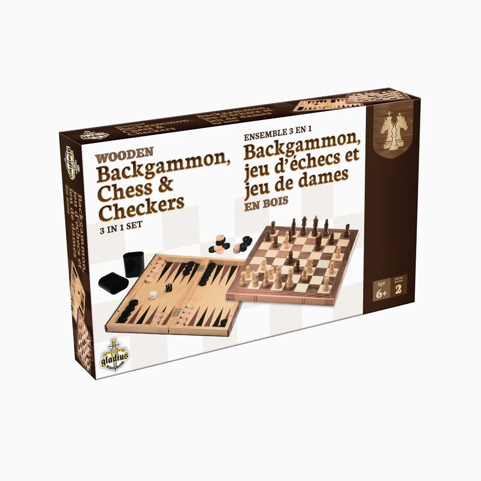 Ens. 3 en 1 Backgammon échecs et dame - Jeux de société - Boutique LeoLudo - Gladius