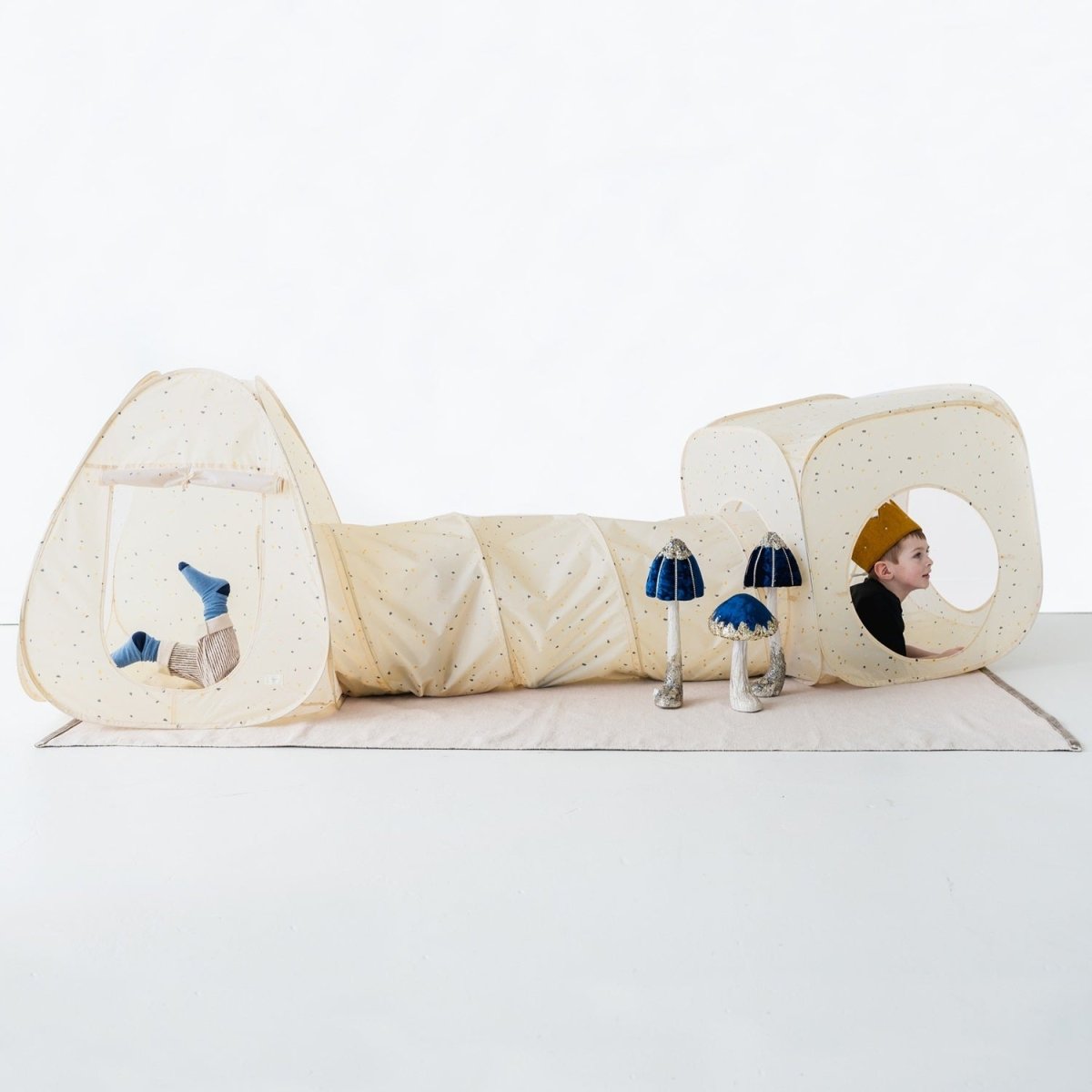 Ensemble 3-en-1 tentes et tunnel de jeu en tissu recyclé - Terrazzo beige - 3 Sprouts -Jeu actif- Boutique LeoLudo-3 Sprouts