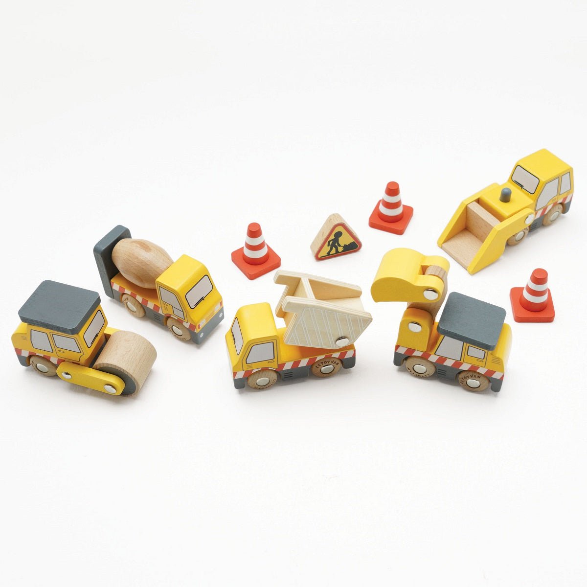Ensemble de 5 véhicules de construction en bois - Véhicules de jeu - Boutique LeoLudo - Le Toy Van