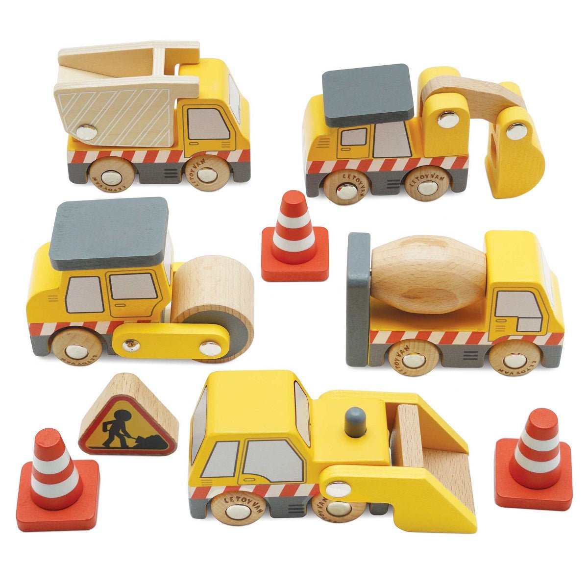 Ensemble de 5 véhicules de construction en bois - Véhicules de jeu - Boutique LeoLudo - Le Toy Van