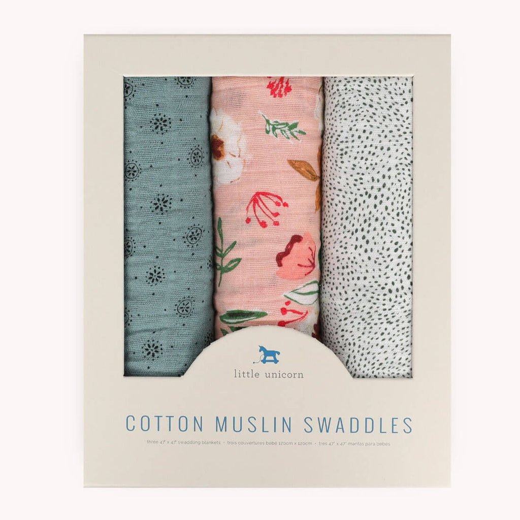 Ensemble de couvertures d'emmaillotage en mousseline - Vintage Floral-Little Unicorn-Boutique LeoLudo