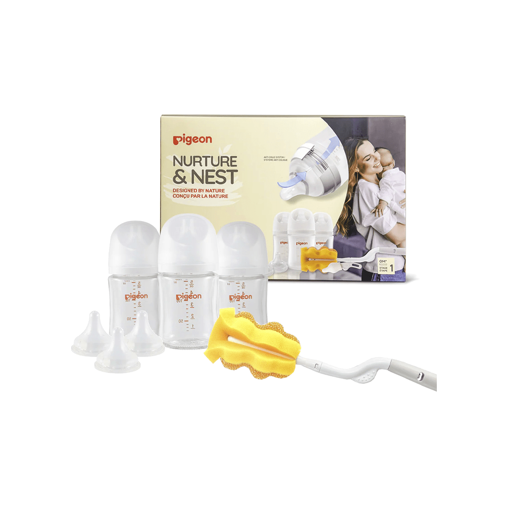 Ensemble de naissance Pigeon (3 biberons + tétines + 2 brosses) -Biberons- Boutique LeoLudo-Pigeon