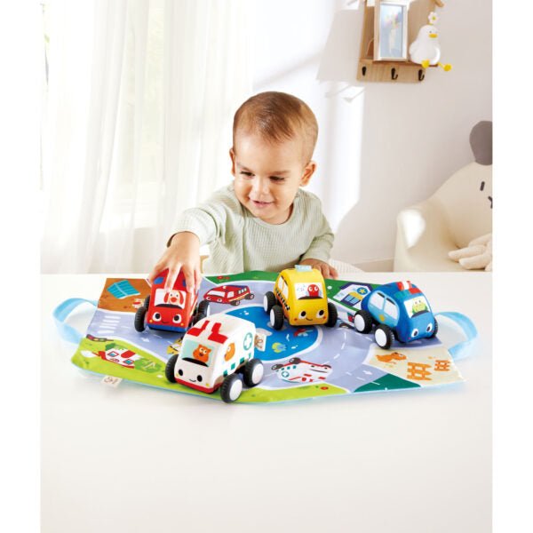 Ensemble de voitures en peluche à rétrofriction -Jouets d'éveil- Boutique LeoLudo-Hape