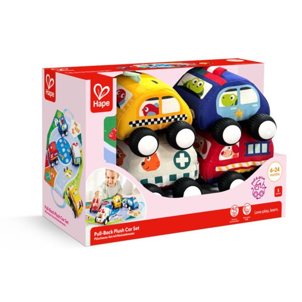 Ensemble de voitures en peluche à rétrofriction -Jouets d'éveil- Boutique LeoLudo-Hape