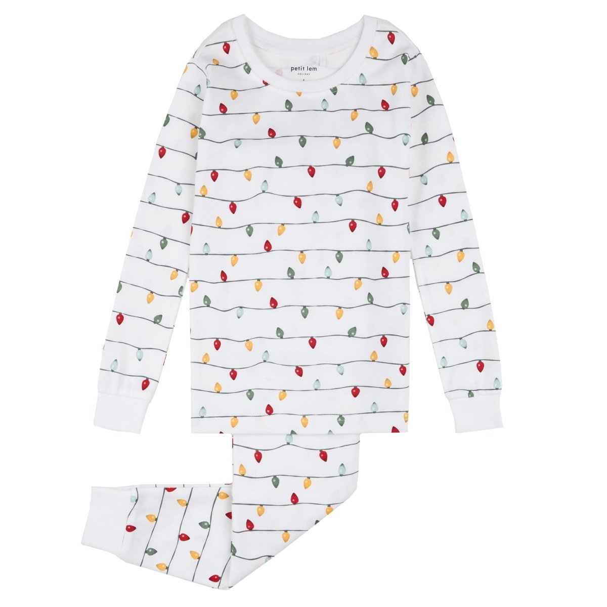 Ensemble pyjama blanc cassé à imprimé lumières des Fêtes -Vêtements- Boutique LeoLudo-Petit Lem