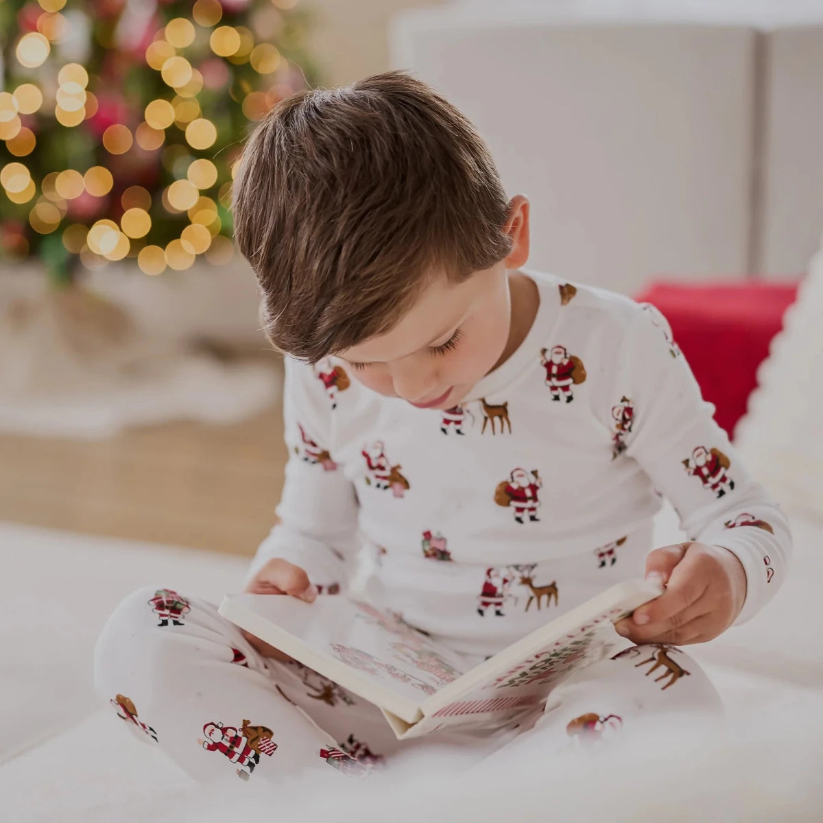 Ensemble pyjama blanc cassé à imprimé nuit du Père Noël -Vêtements- Boutique LeoLudo-Petit Lem