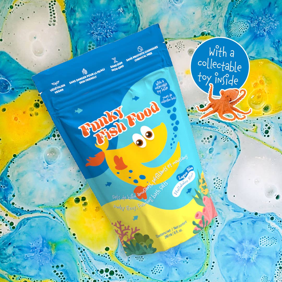 Funky Fish Food — Sels de bain moussants Hullabaloo Blue avec figurine marine - Jouets de bain - Boutique LeoLudo - Loot
