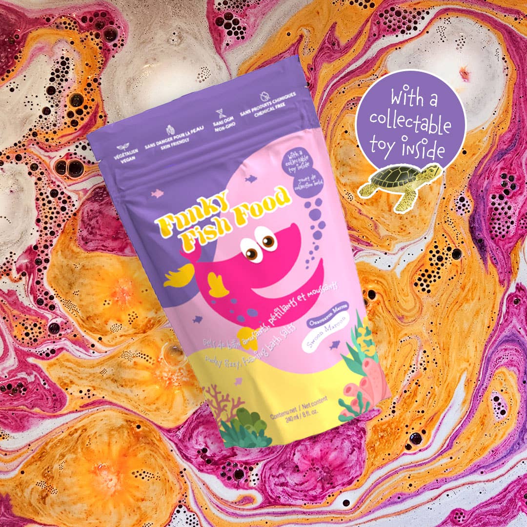 Funky Fish Food — Sels de bain moussants Swoon Maroon avec figurine marine - Jouets de bain - Boutique LeoLudo - Loot