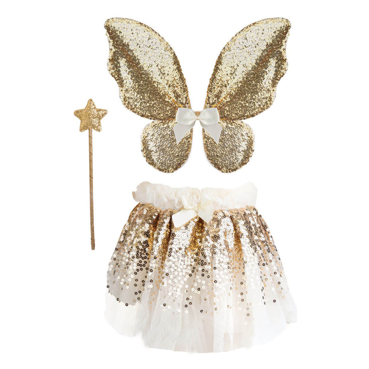 Jupe, ailes et baguette Gracieuse à paillettes d'or - Costumes - Boutique LeoLudo - Great Pretenders