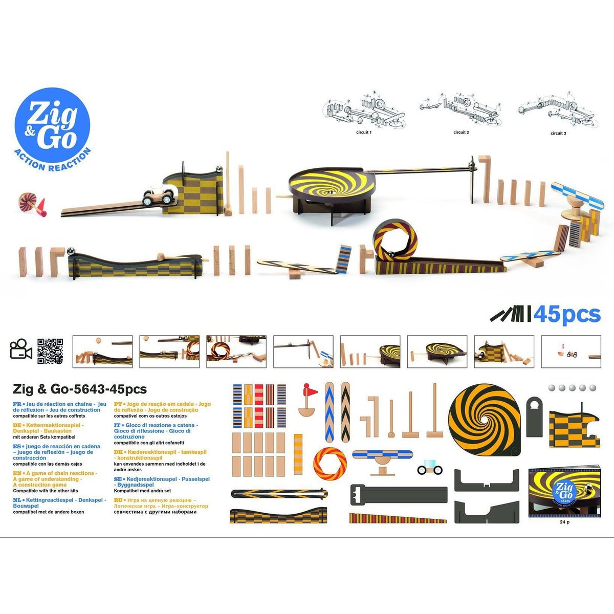 Kit de construction Zig & go - 45 pcs pour une chaîne de réaction impressionnante Jeux de construction- Boutique LeoLudo