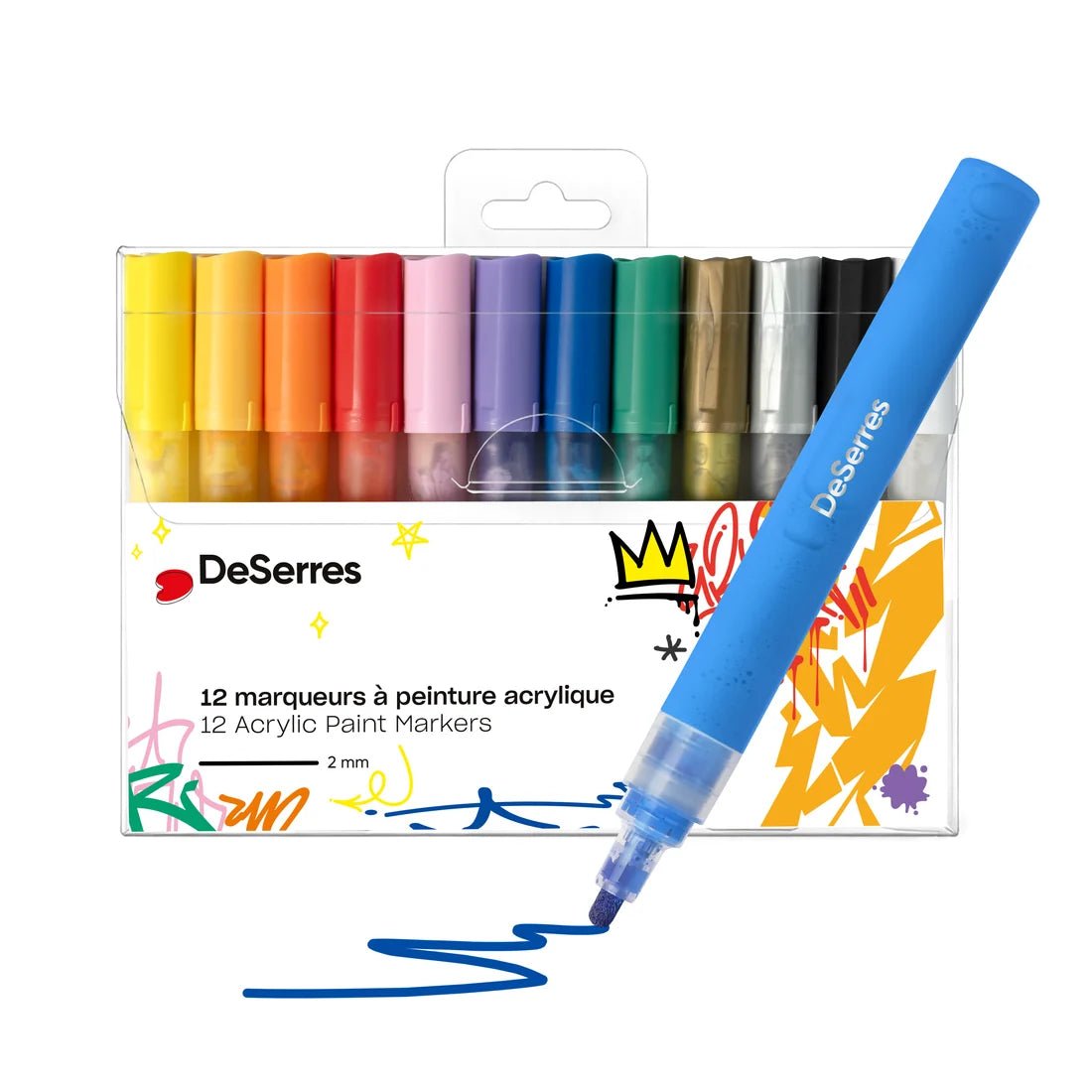Marqueurs acryliques DeSerres – 12 couleurs (pointe 2 mm) -Art & bricolage- Boutique LeoLudo-DeSerres