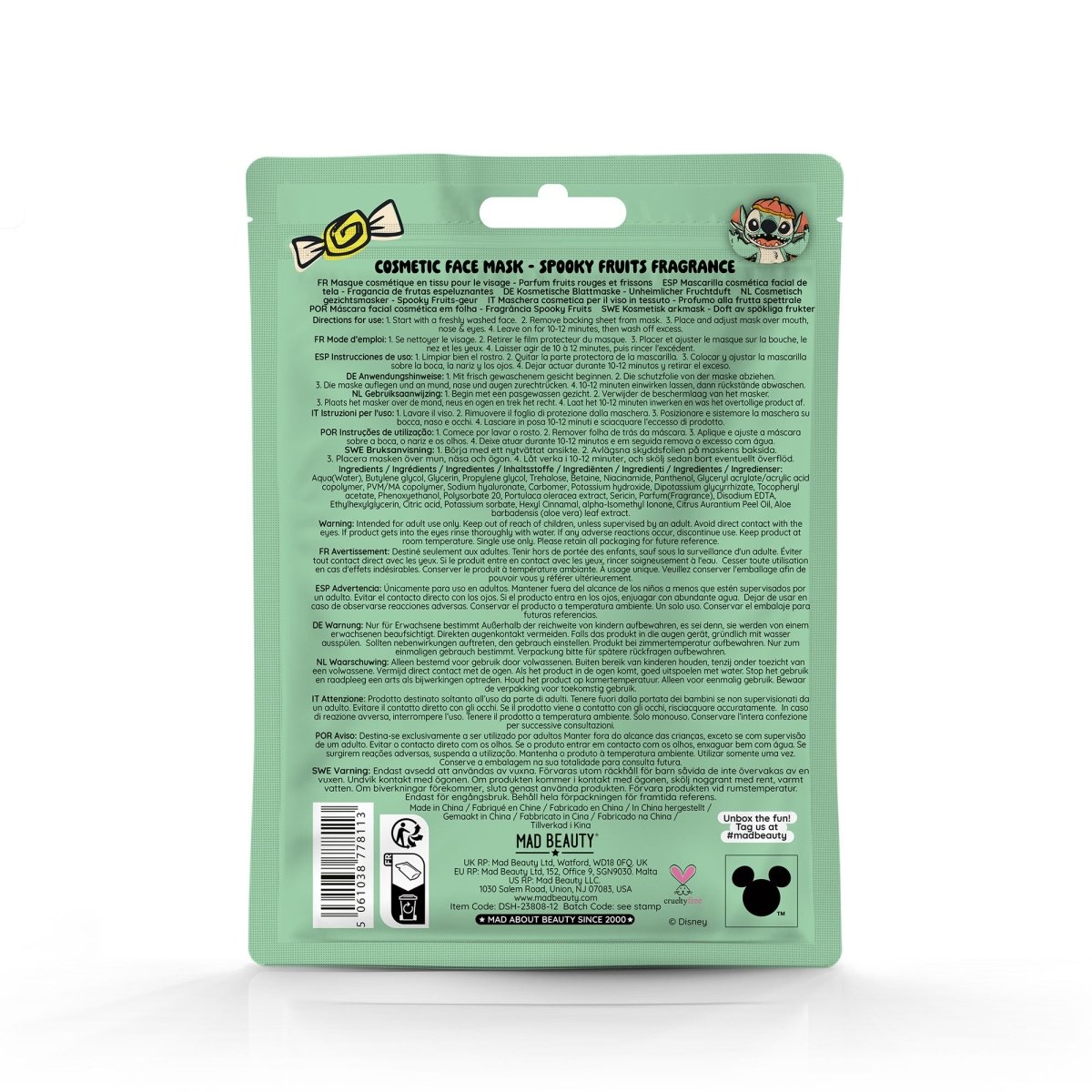 Masque cosmétique Disney Stitch Halloween - Fruits effrayants -Soins et hygiène- Boutique LeoLudo-Mad Beauty