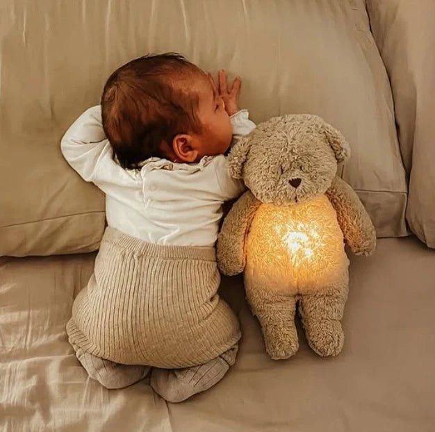 Ourson Sable Moonie – Peluche sonore biologique avec veilleuse - Jouets d'éveil - Boutique LeoLudo - moonie