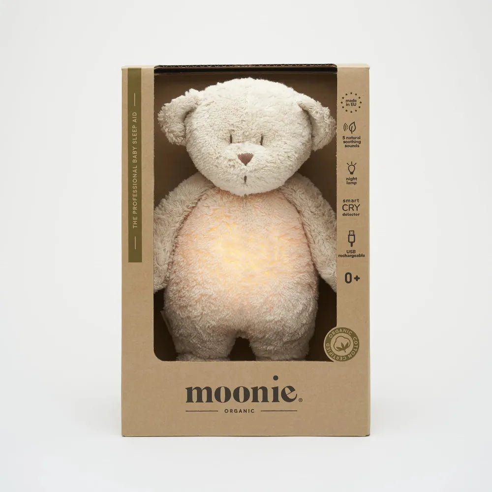 Ourson Sable Moonie – Peluche sonore biologique avec veilleuse - Jouets d'éveil - Boutique LeoLudo - moonie